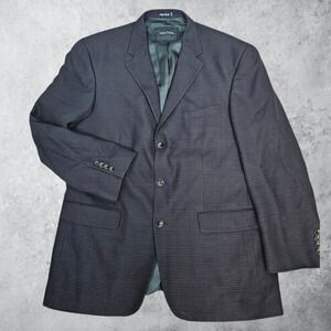 Nautica Mens 44R Wool Blazer Navy Blue Micro Check 3 Button Sport Coat V599